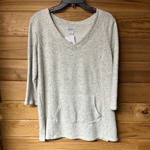 Liz Claiborne Weekend Cream & Gray Pullover With Pouch Pocket Women's Size L